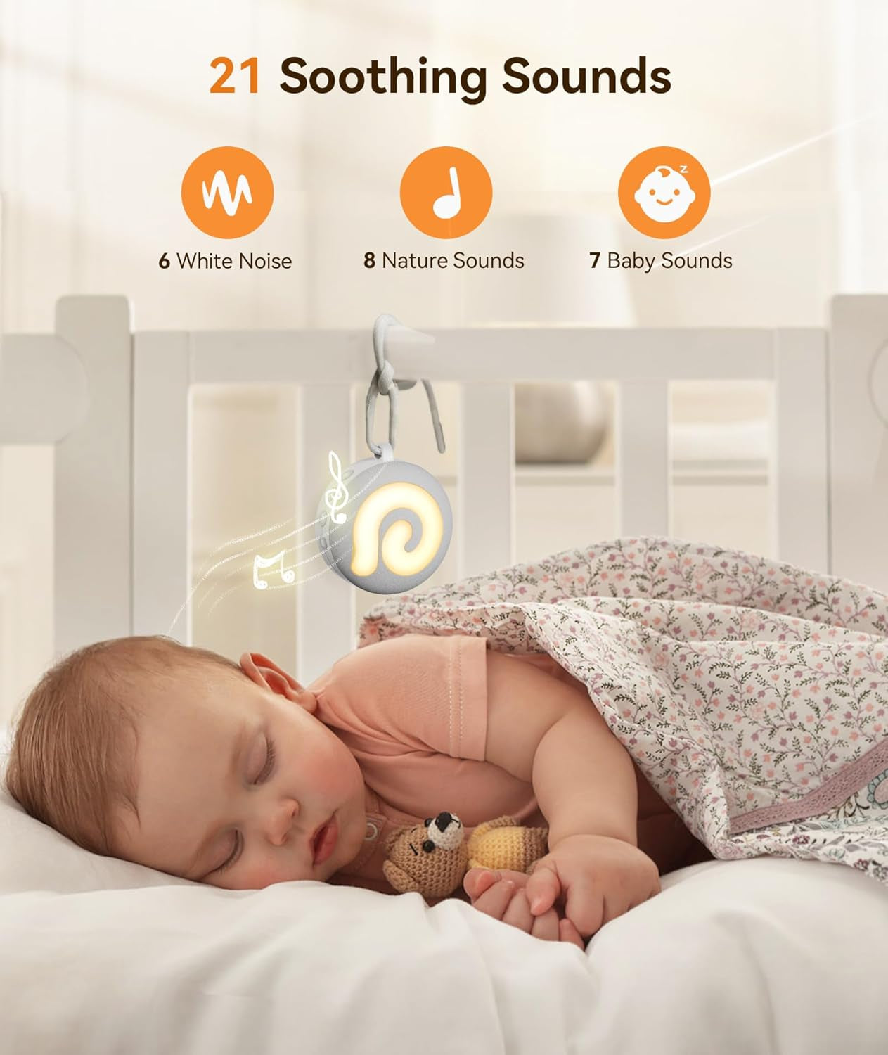 Portable Sound Machine Baby - D11 White Noise Machine for Baby Sleeping with Night Light, White Noise, Lullaby, Nature Sounds, Child Lock, USB Rechargeable Sound Machine for Travel Nursery