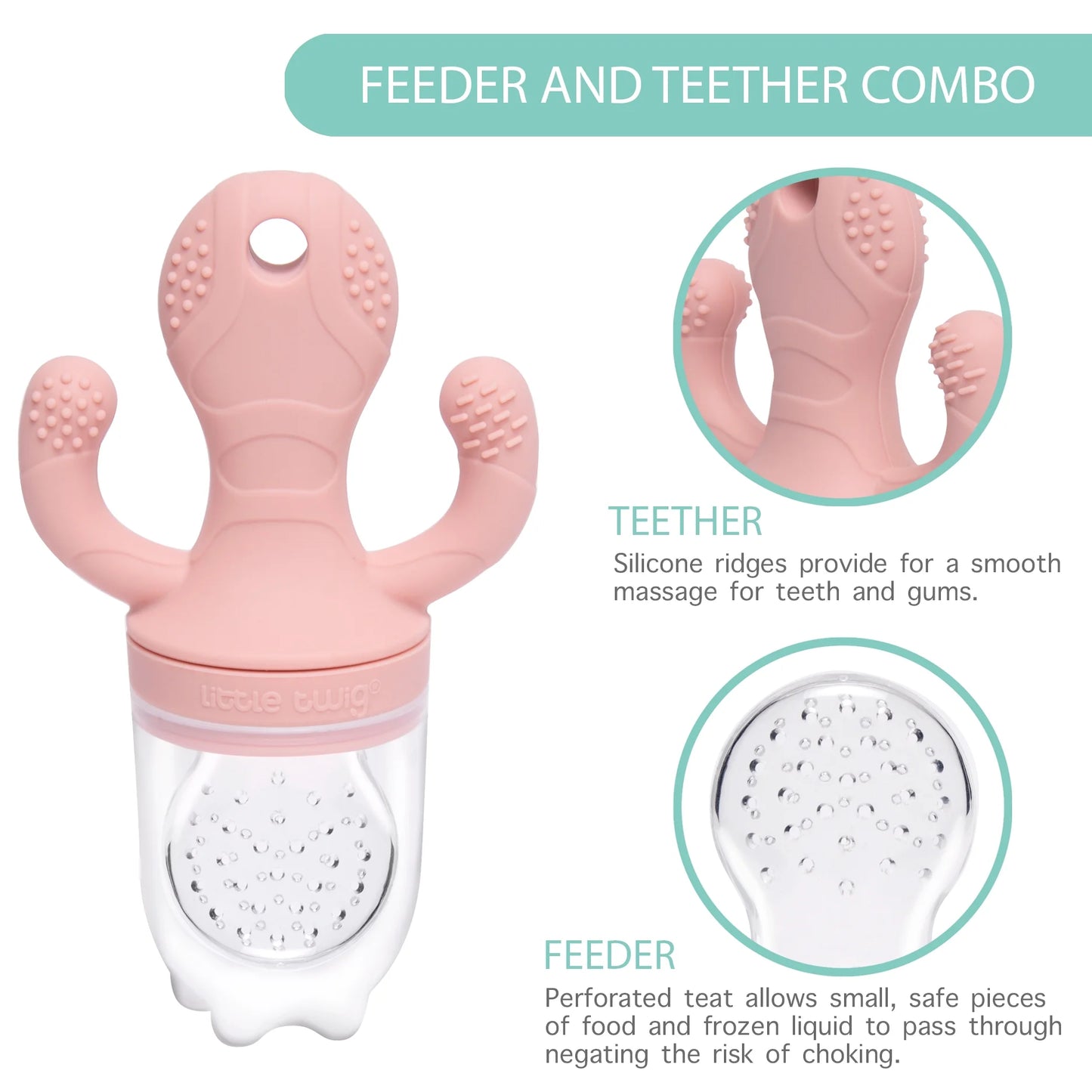 Silicone Baby Fruit Feeder and Teether Set with Breastmilk Popsicle Freezer Molds, Rose