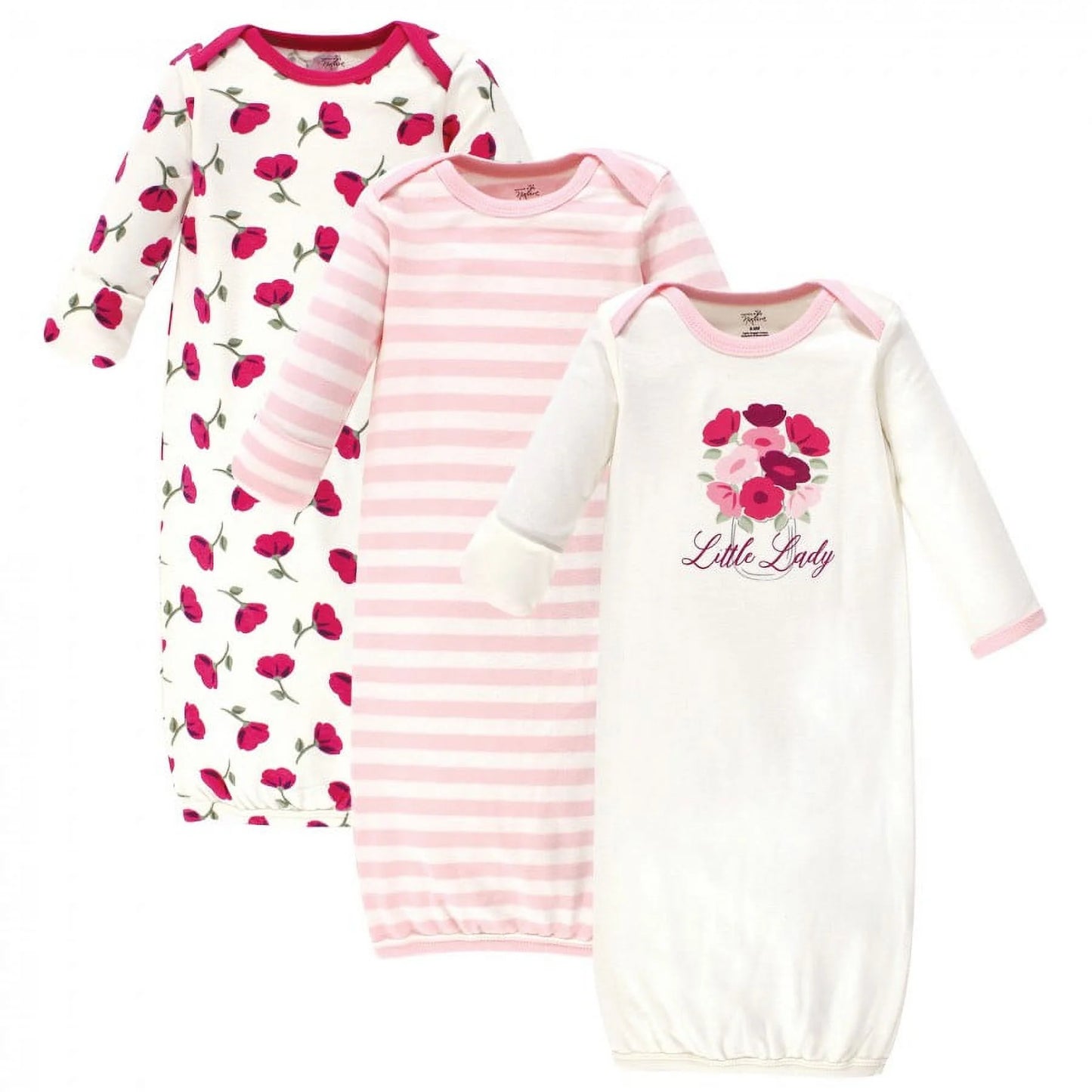 Baby Girl Organic Cotton Long-Sleeve Gowns 3Pk, Petals, 0-6 Months