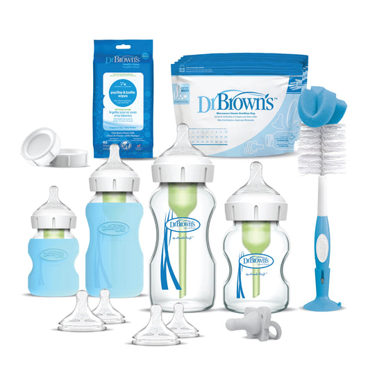 Natural Flow Anti-Colic Options+ Wide-Neck Glass Baby Bottle & Happypaci Starter Set