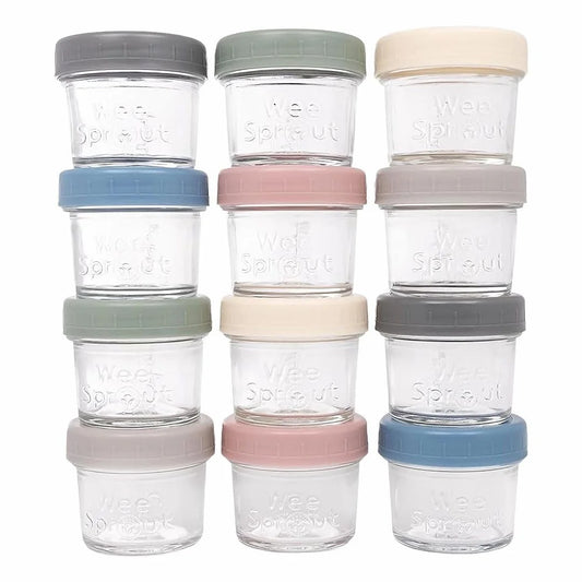 Glass Baby Food Storage Jars with Plastic Lids (4 Oz, 12 Pack Set)